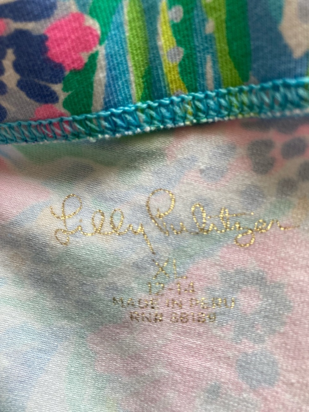 Lilly Pulitzer Blue Floral Girls' Leggings with Pink & Green Accents - Picture 2 of 4